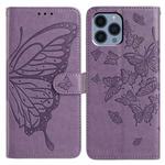 For iPhone 12 Pro Max Butterfly Flutter Pattern Embossed Leather Phone Case(Purple)