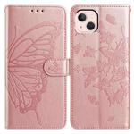 For iPhone 13 mini Butterfly Flutter Pattern Embossed Leather Phone Case(Rose Gold)