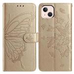 For iPhone 13 mini Butterfly Flutter Pattern Embossed Leather Phone Case(Gold)