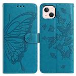 For iPhone 13 mini Butterfly Flutter Pattern Embossed Leather Phone Case(Blue)