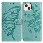 For iPhone 13 mini Butterfly Flutter Pattern Embossed Leather Phone Case(Green)