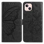 For iPhone 13 mini Butterfly Flutter Pattern Embossed Leather Phone Case(Black)