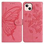 For iPhone 13 mini Butterfly Flutter Pattern Embossed Leather Phone Case(Rose Red)