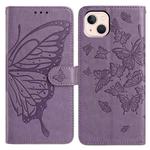 For iPhone 13 mini Butterfly Flutter Pattern Embossed Leather Phone Case(Purple)