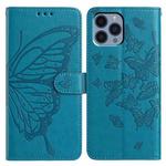 For iPhone 13 Pro Butterfly Flutter Pattern Embossed Leather Phone Case(Blue)