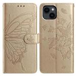 For iPhone 14 Butterfly Flutter Pattern Embossed Leather Phone Case(Gold)
