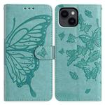 For iPhone 14 Butterfly Flutter Pattern Embossed Leather Phone Case(Green)