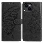 For iPhone 14 Butterfly Flutter Pattern Embossed Leather Phone Case(Black)