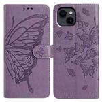 For iPhone 14 Butterfly Flutter Pattern Embossed Leather Phone Case(Purple)