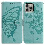 For iPhone 15 Pro Butterfly Flutter Pattern Embossed Leather Phone Case(Green)