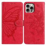 For iPhone 15 Pro Butterfly Flutter Pattern Embossed Leather Phone Case(Red)