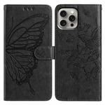 For iPhone 15 Pro Butterfly Flutter Pattern Embossed Leather Phone Case(Black)