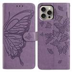 For iPhone 15 Pro Butterfly Flutter Pattern Embossed Leather Phone Case(Purple)