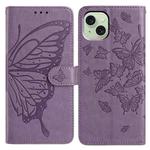 For iPhone 15 Butterfly Flutter Pattern Embossed Leather Phone Case(Purple)