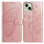 For iPhone 15 Plus Butterfly Flutter Pattern Embossed Leather Phone Case(Rose Gold)