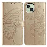 For iPhone 15 Plus Butterfly Flutter Pattern Embossed Leather Phone Case(Gold)