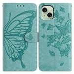 For iPhone 15 Plus Butterfly Flutter Pattern Embossed Leather Phone Case(Green)