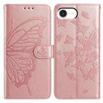 For iPhone 16e Butterfly Flutter Pattern Embossed Leather Phone Case(Rose Gold)