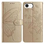 For iPhone 16e Butterfly Flutter Pattern Embossed Leather Phone Case(Gold)