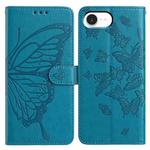 For iPhone 16e Butterfly Flutter Pattern Embossed Leather Phone Case(Blue)