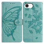 For iPhone 16e Butterfly Flutter Pattern Embossed Leather Phone Case(Green)