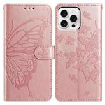 For iPhone 16 Pro Butterfly Flutter Pattern Embossed Leather Phone Case(Rose Gold)