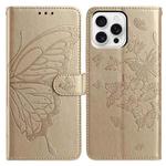 For iPhone 16 Pro Butterfly Flutter Pattern Embossed Leather Phone Case(Gold)