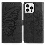 For iPhone 16 Pro Butterfly Flutter Pattern Embossed Leather Phone Case(Black)