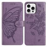For iPhone 16 Pro Butterfly Flutter Pattern Embossed Leather Phone Case(Purple)