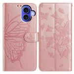 For iPhone 16 Plus Butterfly Flutter Pattern Embossed Leather Phone Case(Rose Gold)