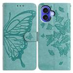 For iPhone 16 Plus Butterfly Flutter Pattern Embossed Leather Phone Case(Green)