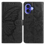 For iPhone 16 Plus Butterfly Flutter Pattern Embossed Leather Phone Case(Black)