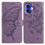 For iPhone 16 Butterfly Flutter Pattern Embossed Leather Phone Case(Purple)