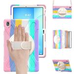 For Samsung Galaxy Tab S10 FE+ Rotatable Kickstand Grip Heavy Duty Hard Rugged Tablet Case(Colorful Pink)