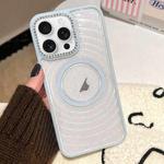 For iPhone 16 Pro Max Diamond Lens Frame MagSafe Wave Texture Clear Phone Case(Blue)