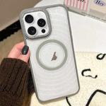 For iPhone 16 Pro Diamond Lens Frame MagSafe Wave Texture Clear Phone Case(Grey)