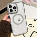 For iPhone 15 Pro Diamond Lens Frame MagSafe Wave Texture Clear Phone Case(Grey)