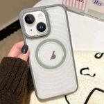 For iPhone 14 Diamond Lens Frame MagSafe Wave Texture Clear Phone Case(Grey)
