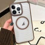 For iPhone 12 Pro Max Diamond Lens Frame MagSafe Wave Texture Clear Phone Case(Brown)