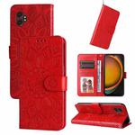 For Samsung Galaxy XCover7 Pro Embossed Sunflower Leather Phone Case(Red)