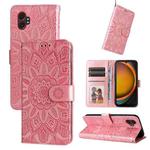 For Samsung Galaxy XCover7 Pro Embossed Sunflower Leather Phone Case(Rose Gold)