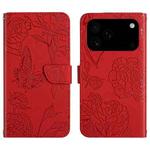 For iPhone 17 Pro Max Skin Feel Butterfly Embossed Flip Leather Phone Case(Red)