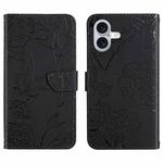For iPhone 17 Skin Feel Butterfly Embossed Flip Leather Phone Case(Black)