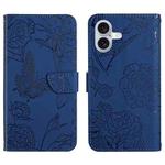 For iPhone 17 Skin Feel Butterfly Embossed Flip Leather Phone Case(Blue)