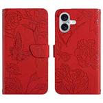 For iPhone 17 Skin Feel Butterfly Embossed Flip Leather Phone Case(Red)
