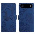 For iPhone 17 Air Skin Feel Butterfly Embossed Flip Leather Phone Case(Blue)