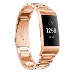 For Fitbit Charge 4 / 3 xDfind Three Beads Quick Release Metal Watch Band(Rose Gold)