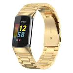 For Fitbit Charge 6 / 5 xDfind Three Beads Quick Release Metal Watch Band(Gold)