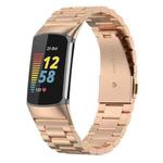 For Fitbit Charge 6 / 5 xDfind Three Beads Quick Release Metal Watch Band(Rose Gold)