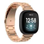 For Fitbit Versa 4 / 3 / Sense2 / 1 xDfind Three Beads Quick Release Metal Watch Band(Rose Gold)